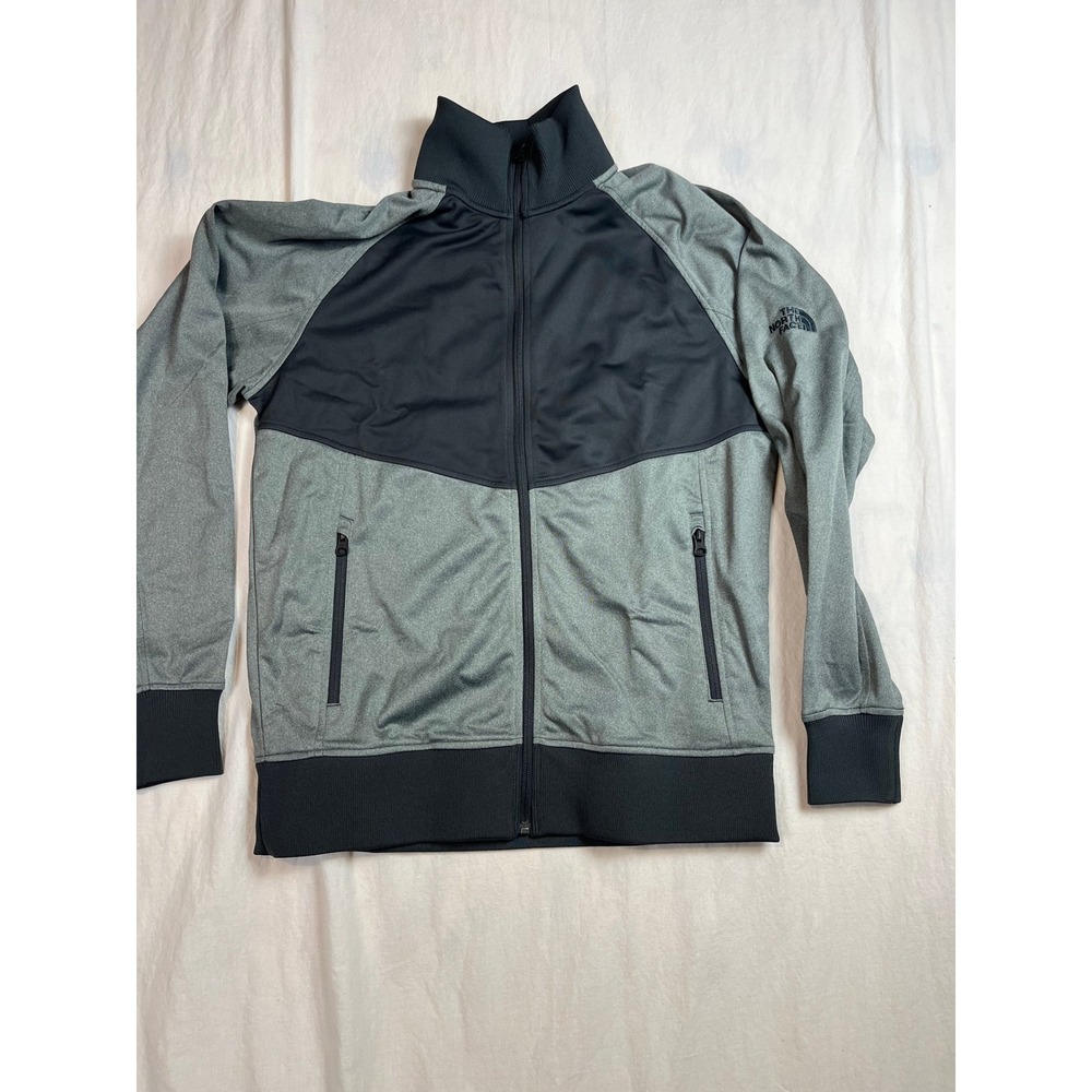 The North Face Mens Full Zip Track Jacket Grey Black Mock Neck Activewear Medium